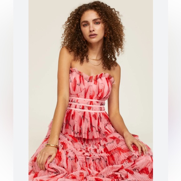 Hutch Anthropologie Monaco Strapless Ruffle Tiered Plissé Gown Size 10 - Picture 4 of 9